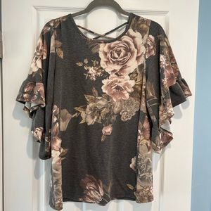 Now n forever gray floral shirt